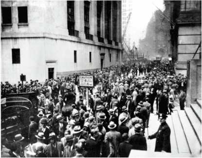 Crowds outside the New York Stock Exchange during the 1929 crash